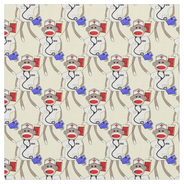 Nurse Sock Monkey Fabric Yellow (Close Up)