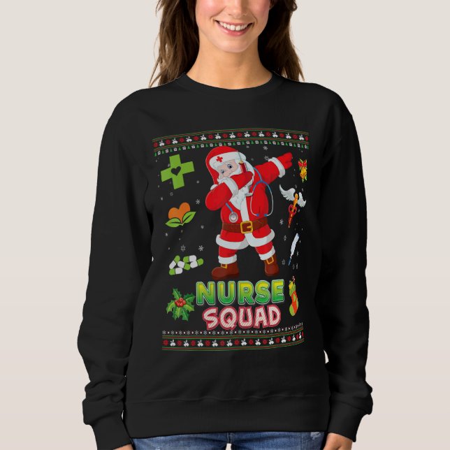 Nurse Squad Dabbing Santa Christmas Sweater Ugly M (Front)