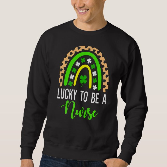 Nurse St Patrick S Day Lucky Rainbow Leopard Nurse Sweatshirt (Front)