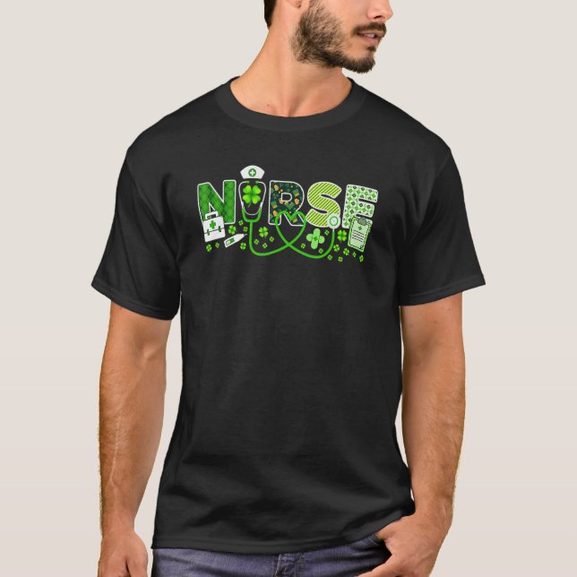 Nurse St Patrick's Day Lucky Nurse Shamrock Love N T-Shirt (Front)