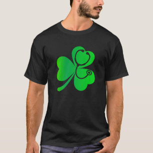 Nurse St Patricks Day Shamrock Lucky Stethoscope N T-Shirt