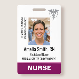 Nurse Staff ID Badge Photo Logo Modern Berry