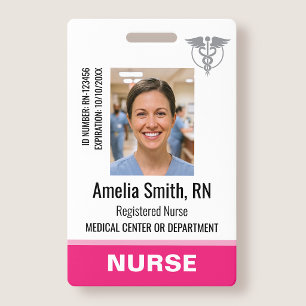 Nurse Staff ID Badge Photo Logo Modern Pink
