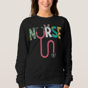 Nurse Stethoscope Bunny Ears Easter Scrub Er Rn Ni Sweatshirt