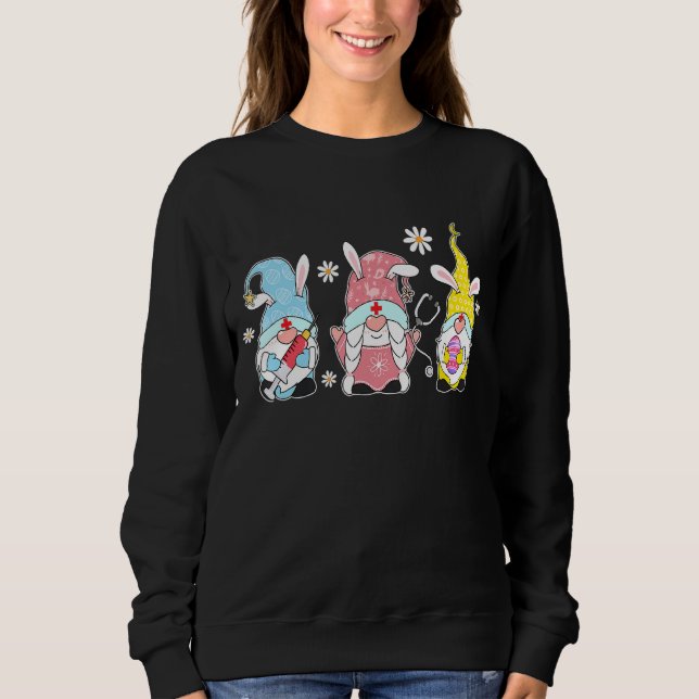 Nurse Stethoscope Bunny Gnome Rabbit Eggs Hunting  Sweatshirt (Front)