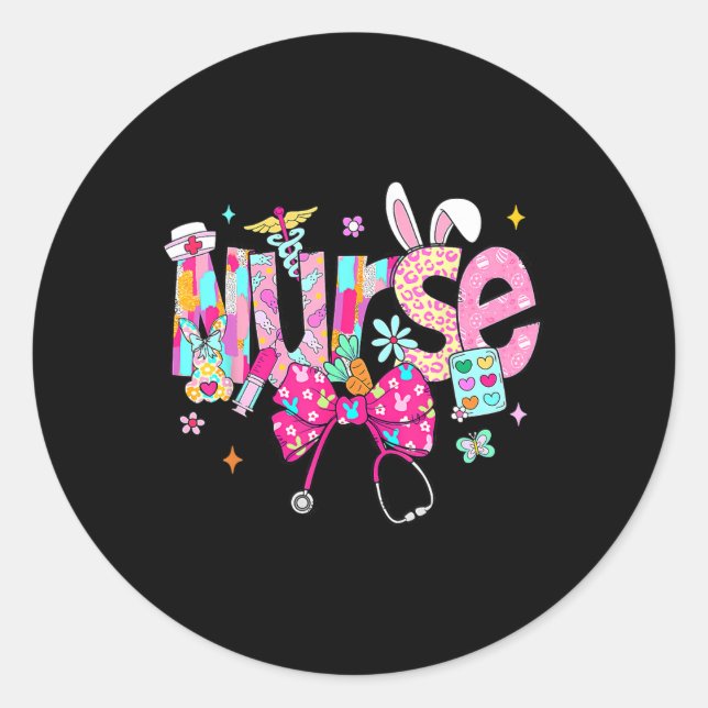 Nurse Stethoscope Cute Coquette Bow Stethoscope Nu Classic Round Sticker (Front)