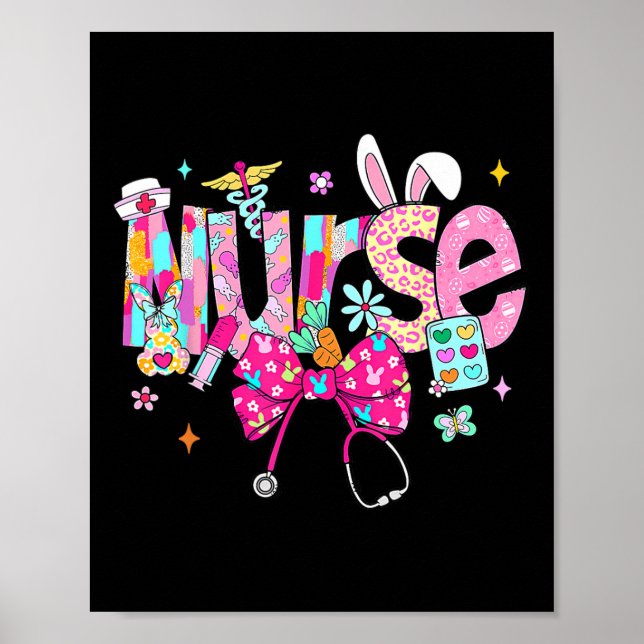 Nurse Stethoscope Cute Coquette Bow Stethoscope Nu Poster (Front)