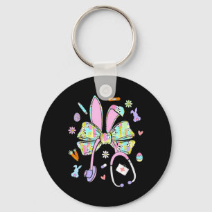 Nurse Stethoscope Funny Bunny Rabbit Easter Key Ring