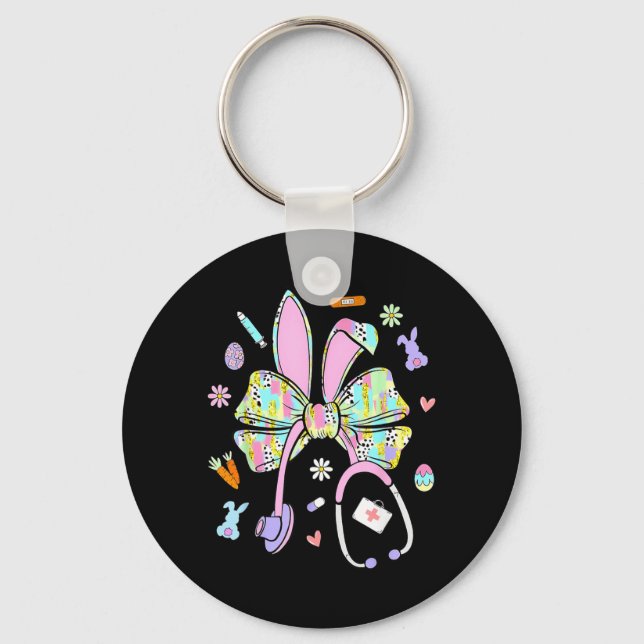 Nurse Stethoscope Funny Bunny Rabbit Easter Key Ring (Front)