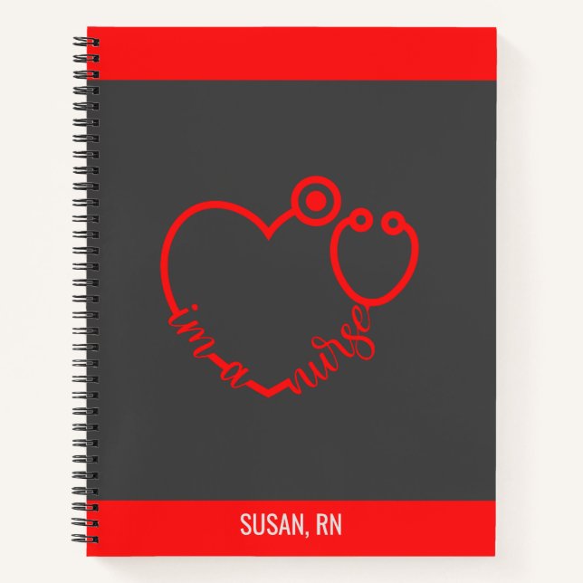 Nurse Stethoscope Heart Modern Personalised Name Notebook (Front)