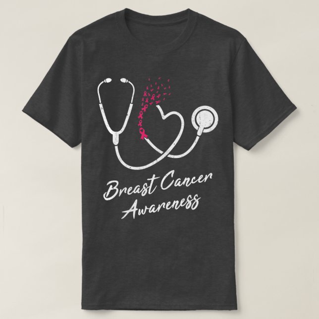 Nurse Stethoscope Heart Pink Ribbon Breast Cancer  T-Shirt (Design Front)