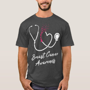 Nurse Stethoscope Heart Pink Ribbon Breast Cancer T-Shirt