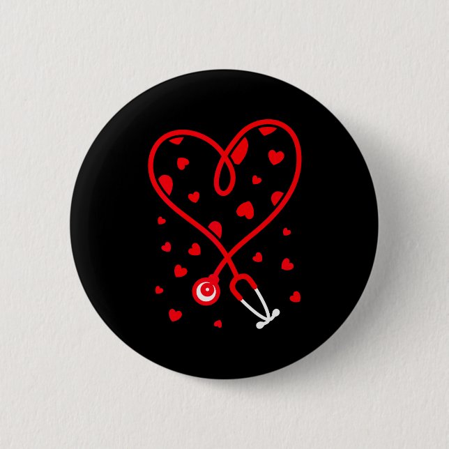 Nurse Stethoscope Heart Valentine's Day Nursing  6 Cm Round Badge (Front)