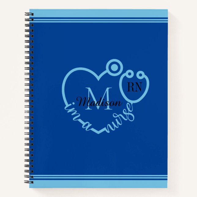 Nurse Stethoscope Modern Personalise Monogram Name Notebook (Front)