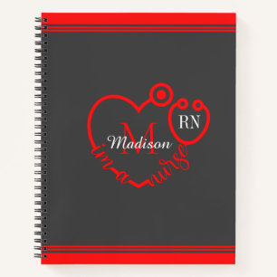 Nurse Stethoscope Modern Personalise Monogram Name Notebook