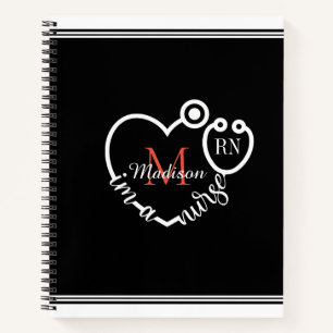 Nurse Stethoscope Modern Personalize Monogram Name Notebook