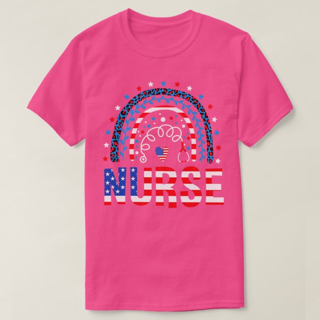 Nurse Stethoscope Rainbow Memorial Day 4th Of July T-Shirt (Design Front)
