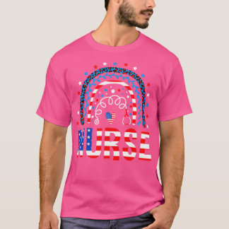 Nurse Stethoscope Rainbow Memorial Day 4th Of July T-Shirt
