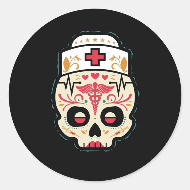 Nurse Sugar Skull Classic Round Sticker (Front)