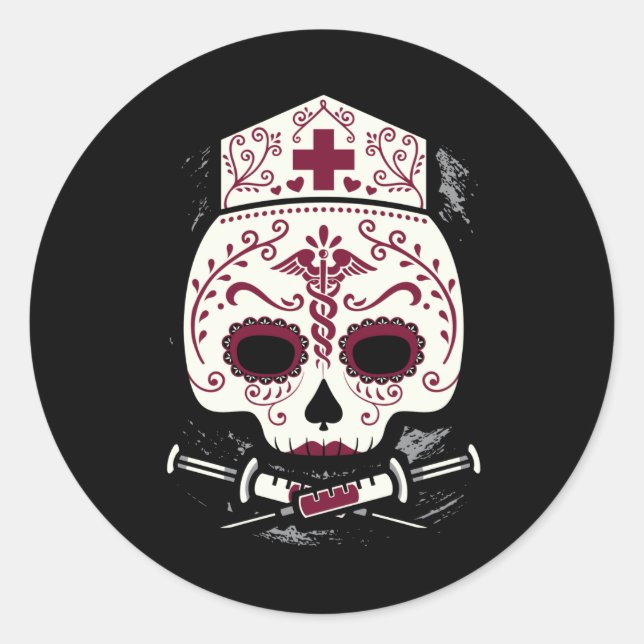 Nurse Sugar Skull Classic Round Sticker (Front)