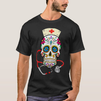 Nurse Sugar Skull Stethoscope Rn Medical Halloween T-Shirt