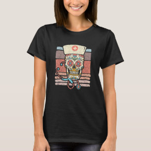 Nurse Sugar Skull Stethoscope RN Medical Halloween T-Shirt