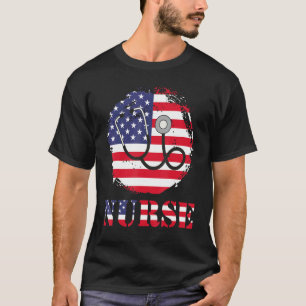Nurse Sunflower Stethoscope Usa Flag Patriotic 4th T-Shirt