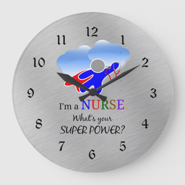 Nurse Superhero Humour Large Clock (Front)
