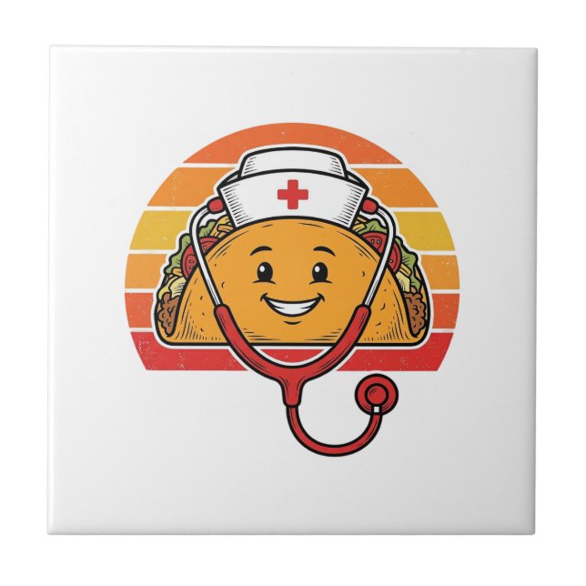 Nurse Taco Retro Vintage Engraving Design_1 Tile (Front)