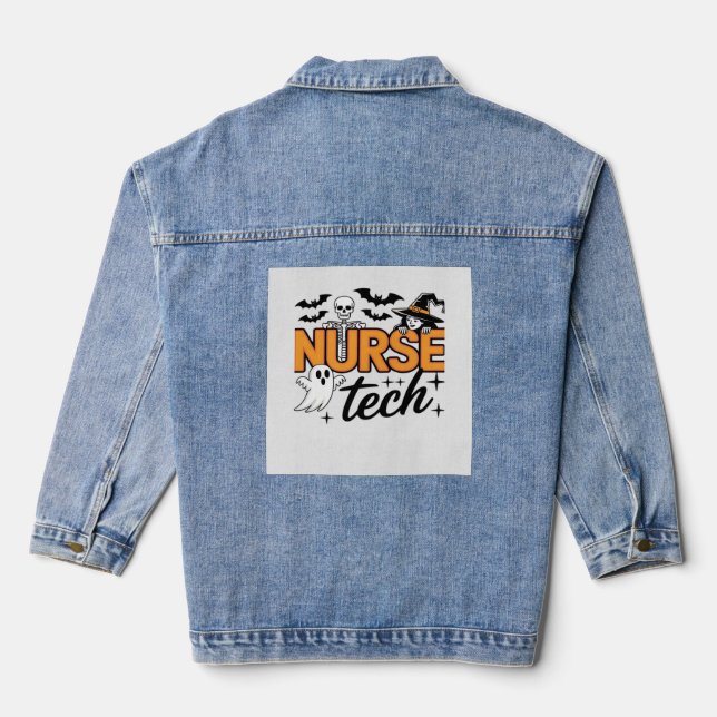 Nurse Tech - Halloween - with skeleton, witch, and Denim Jacket (Back)