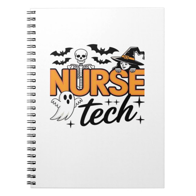 Nurse Tech - Halloween - with skeleton, witch, and Notebook (Front)