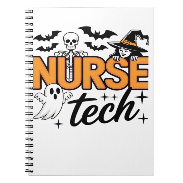 Nurse Tech - Halloween - with skeleton, witch, and Notebook (Front)
