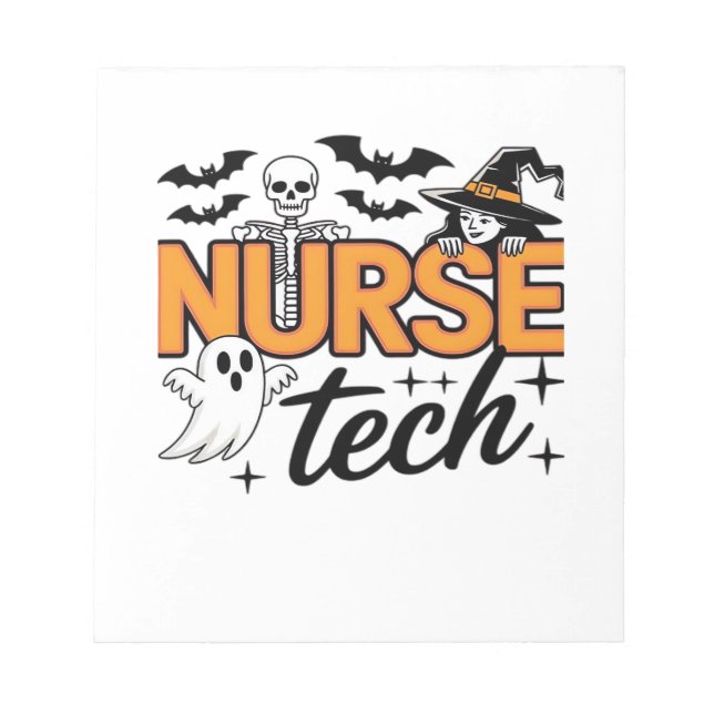 Nurse Tech - Halloween - with skeleton, witch, and Notepad (Front)