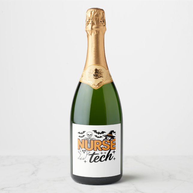 Nurse Tech - Halloween - with skeleton, witch, and Sparkling Wine Label (Front)