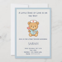 Nurse Teddy Bear Baby Shower Invite