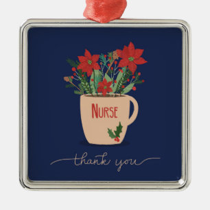 Nurse Thank You at Christmas Poinsettias Metal Tree Decoration