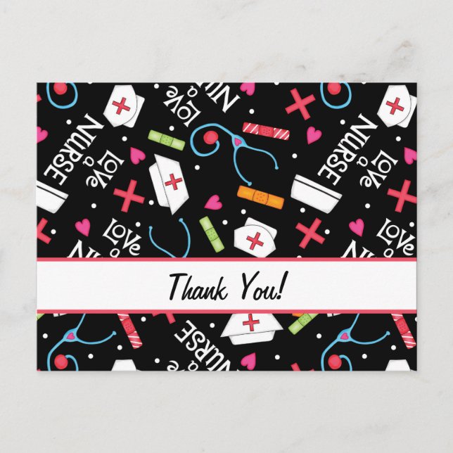 Nurse Thank You Black Customisable Postcard (Front)