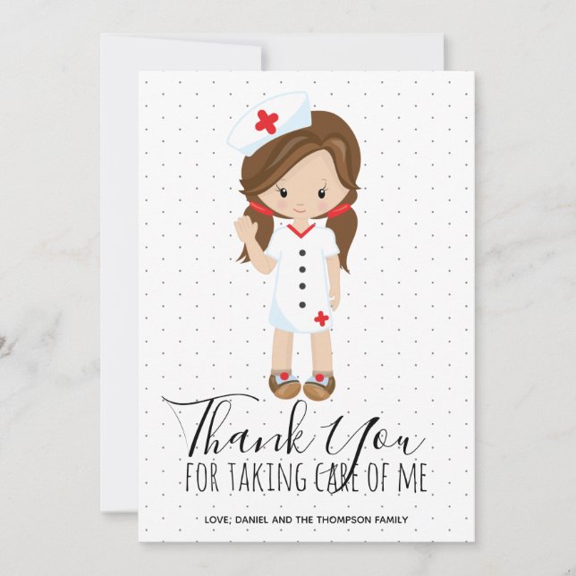 Nurse Thank You Cartoon Character Brown Hair (Front)