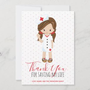 Nurse Thank You Cartoon Character Brown Hair Card
