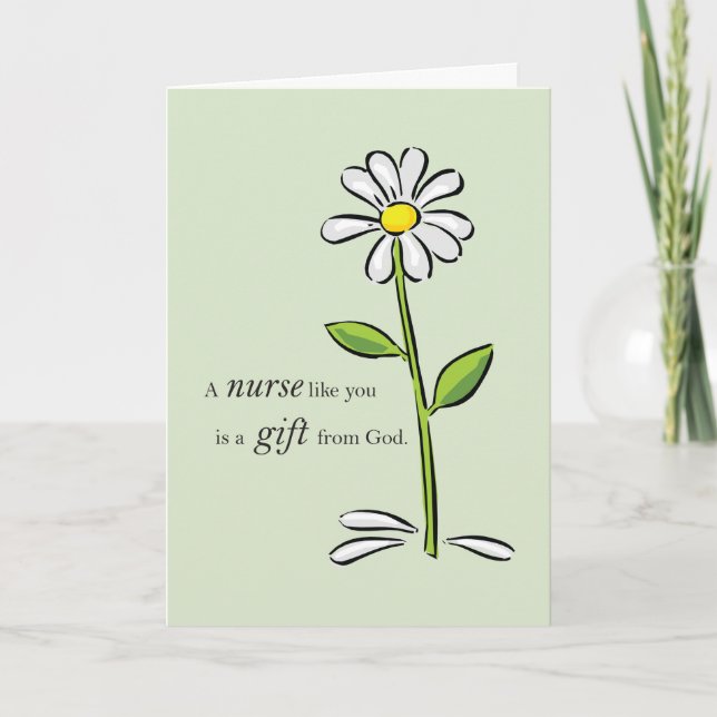 Nurse Thank You, Religious Green Daisy, Thank God You Card (Front)