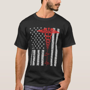 Nurse Thin Red Line Caduceus American Flag T-Shirt