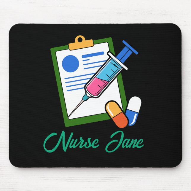 Nurse Tickler Syringe Medicine Personalised Name Mouse Pad (Front)