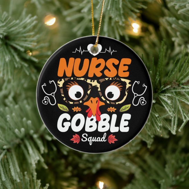 Nurse Turkey Gobble Squad Thanksgiving Nursing Ceramic Tree Decoration (Tree)