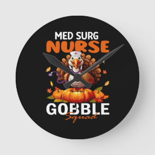 Nurse Turkey Matching MED SURG Gobble Squad Round Clock