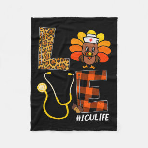 Nurse Turkey Thanksgiving Day Love Nurse Life Fall Fleece Blanket