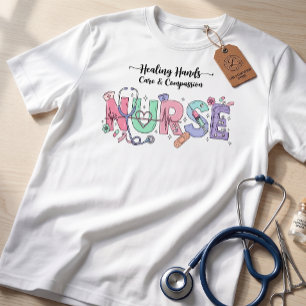 Nurse Typography with Stethoscope Medical Icons  T-Shirt
