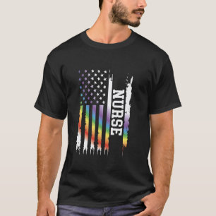 Nurse United States Distressed Rainbow w US Flag T-Shirt