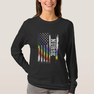 Nurse United States Distressed Rainbow w US Flag T-Shirt