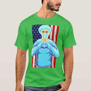 Nurse USA Flag Nursing Hospital Medicine Heart T-Shirt