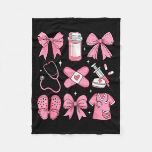 Nurse Valentines Day Coquette Bow Valentine Nurse  Fleece Blanket